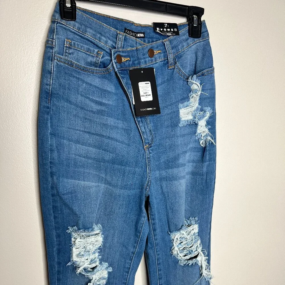 NWT! Fashion Nova "Don't Get Crossed Over Slouch Fit" High Rise Jeans Size 7 - Picture 11 of 15
